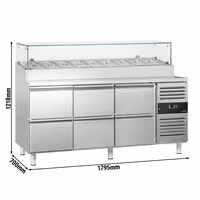 PREMIUM pripremni stol – 1795 mm – 6 ladica – s staklenom plohom – za 9 x GN 1/3
