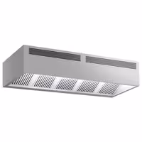 Campana central profesional con inducción de aire - 2800mm - sin motor - con filtros de lamas - LED - bandeja recogegrasas