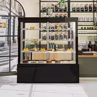 Commercial cake display fridge - 1850L - 1800mm - Double glazing - square - with 3 adjustable shelves - rear sliding doors - for patisserie - Black