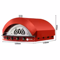 Gas Deck Pizza Oven - Single Deck - Stone Deck - 12 x Ø30 cm - Mechanical Controls - Red - up to 400°C