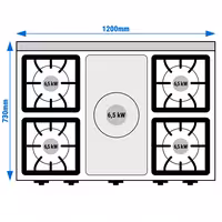 Cocina a gas - 39,5kW - 5 fuegos - con horno de gas estático - 6kW