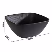 (6 adet) Kase - NERO - Melamin - 3,5L - köşeli - 250x250mm - Derinlik:110mm - Siyah