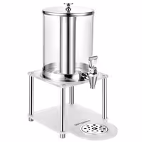 Commercial Juice Dispenser - 1x polycarbonate tank with tap & ice insert - 7.7 Litres - Stainless steel - incl. drip tray & base frame