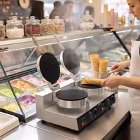 Commercial Waffle Maker - Waffle Cone Maker - Double - Manual - 2.6kW - Shape: Cone - Ø 190mm - plates with Teflon coating