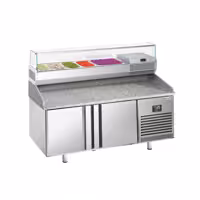 Stół chłodniczy do pizzy PREMIUM PLUS - 1738x800mm - z blatem granitowym - 2‑drzwiowy - z nadstawką chłodniczą - 6x GN 1/3