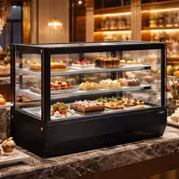 Countertop display fridge - 120L - 700mm - Double glazing - square - with 2 glass shelves - rear sliding glass doors - Black