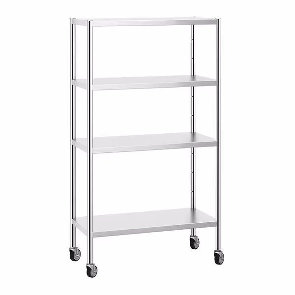 رفوف ستانلس ستيل PREMIUM - 1000x500mm - عمق: 500 mm - 4 رفوف (قابلة للتعديل) - يشمل 4 عجلات - الحمولة: 320 kg