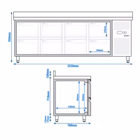 Aukstuma galds ECO - 2230x700 mm - 553 l - ar 8 atvilktnēm - Ar apmali - ventilējama dzesēšana - R290