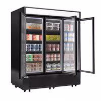 Commercial multideck display freezer - 1600mm - 891L - with 3 hinged glass doors & 15 shelves - Black