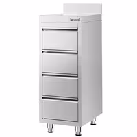 Armário de trabalho em aço inoxidável PREMIUM - com 4 gavetas e alçado posterior - 400x600mm