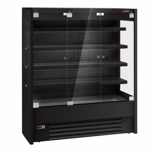 Commercial multideck display fridge - 1585mm - with 3 hinged glass doors & 4 shelves - Black