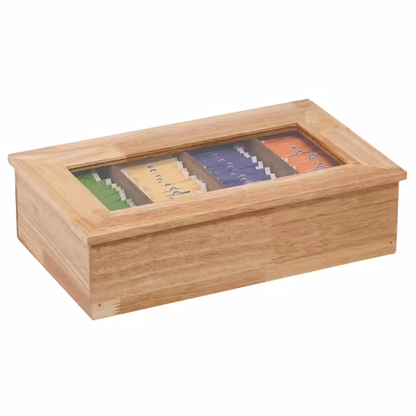 Téibox – Holz – 4 Fächer – mat Kuckfenster – ouni Gravur – brong