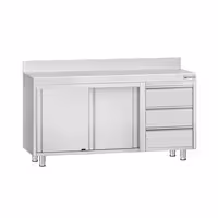 خزانة قاعدية ستانلس ستيل KOPENHAGEN ECO - 1400x600mm - أبواب منزلقة & مع حاجز خلفي - وحدة أدراج 3 يمين