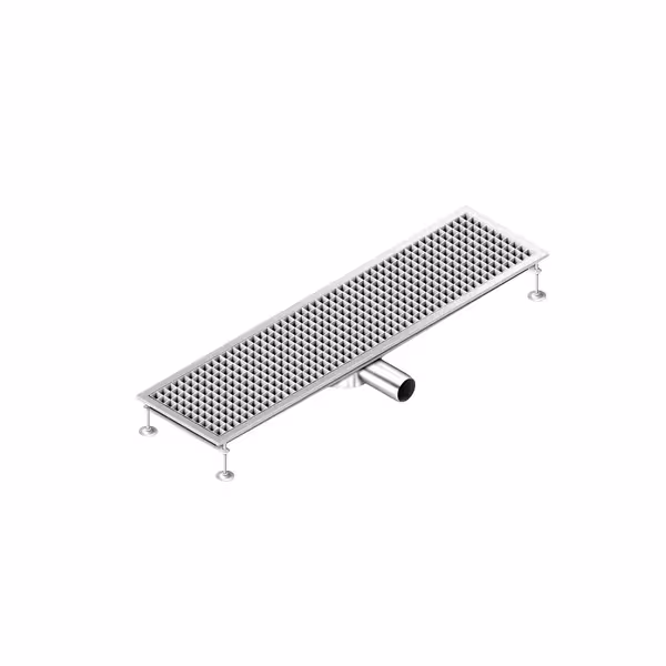 Podni odvod od nehrđajućeg čelika – 1200 x 300 mm – ugradnja u ravnini s podom i bočni izlaz – Ø 70 mm