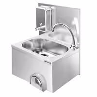 Higijenski umivaonik za pranje ruku - s koljenim ventilom - Nehrđajući čelik (AISI 304) - s miješalicom/ventilom s koljenim upravljanjem & dozatorom sapuna