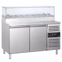 Stół przygotowawczy PREMIUM – 1510 mm – z 2 drzwiami – z nadstawką szklaną na 8x GN 1/3