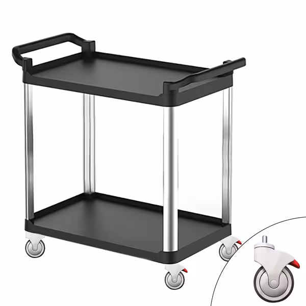 Carrello di Servizio - Plastica - 800x500mm - 2 Ripiani - con Ruote Silenziose