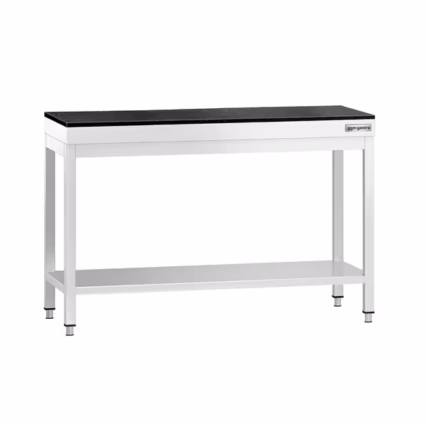 Rozsdamentes acél munkaasztal PREMIUM - 1200x600 mm - alsó polccal - gránit munkalappal