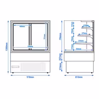 Commercial cake display fridge - 274L - 978mm - Double glazing - with 3 adjustable shelves - rear sliding doors