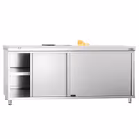 PREMIUM radni ormar od nehrđajućeg čelika – 2000 x 600 mm – s kliznim vratima – uključujući bijelu dasku za rezanje