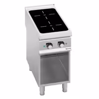 Ipari indukciós tűzhely - 900-as - főzősorba illeszthető - 400x900x920 mm - összteljesítmény: 10 kW - 2 zónás üvegkerámia - nyitott tárolórésszel
