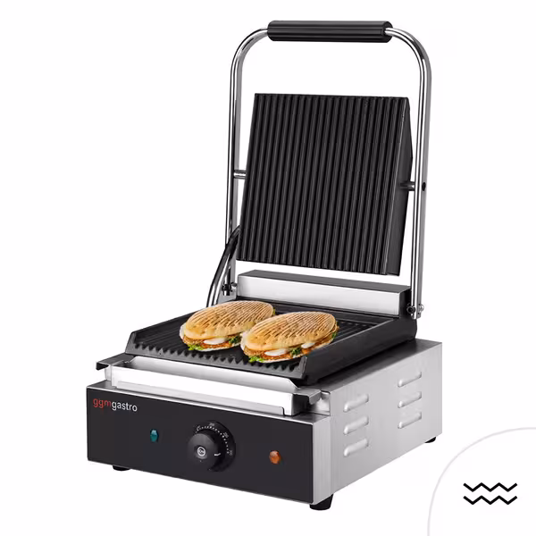 Grătar de contact / Grătar pentru hamburgeri – 1,8 kW – cu grătare sus și jos – Suprafață de gătit: 235x225 mm