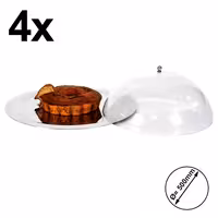 (4 pcs) Serving Tray - Stainless Steel - Ø500mm - Height: 180mm - non-slip surface - polished - with clear dome