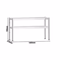 Pöytähylly - ruostumattomasta teräksestä - 2 tasoa - 1400x370 mm - korkeussäädettävä