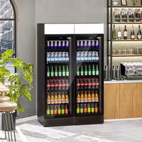 (2 pcs) Commercial Beverage Display Fridge with Illuminated Canopy - 1190mm - 345 Litres - with 2 hinged glass doors - LED lighting - digital controller with temperature display - Black - Temperature range 2 to 10 °C