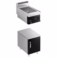 Toplovodna kupka električna - 1,2 kW - GN 1/1 - s odvodnim ventilom - na zatvorenom ormariću s 1 vrata