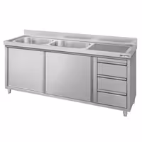 ECO ormarić za sudoper – 1800 x 600 mm – s 3 ladice i 2 sudopera na lijevoj strani