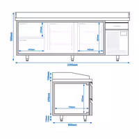 Table réfrigérée à pizza Premium PLUS - 2305 x 800 mm - avec 2 portes & 3 tiroirs