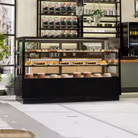 Commercial cake display fridge - 782L - 2000mm - Double glazing - square - with 2 glass shelves - rear sliding doors - for patisserie - Black