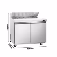Stół przygotowawczy PREMIUM – 1230 mm – 396 L – z 2 drzwiami – z 12 pojemnikami GN 1/6 – w stylu amerykańskim