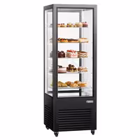 4-Sided Glass Display Fridge - 440L - 675mm - Double glazing - with 5 glass shelves - 1 rear glass door - for patisserie - Black