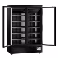 Commercial multideck display freezer - 1260mm - 991L - with 2 double‑glazed hinged glass doors & 5 shelves - Black