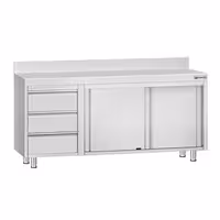 خزانة قاعدية ستانلس ستيل KOPENHAGEN ECO - 1800x700mm - مع وحدة أدراج 3 يسار، وأبواب منزلقة - مع حاجز خلفي