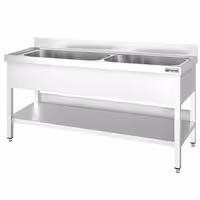 Grovdiskbänk i rostfritt stål PREMIUM - 2000x700 mm - med underhylla - 2 hoar - extra djup ho - med stänkskydd