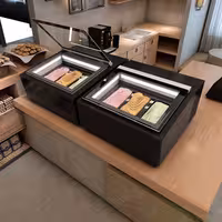 Countertop Ice Cream Display Freezer - 670mm - Static cooling - for 3 x 5 litres Napoli pans - Black - hinged glass lid