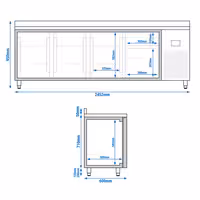 Aukstuma galds PREMIUM PLUS - 2452x600 mm - 510 l - ar 3 durvīm - ar 2 atvilktnēm - Ar apmali