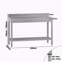 Commercial Stainless Steel Centre Table ECO - 1200x700mm - with Undershelf - with Rear Upstand
