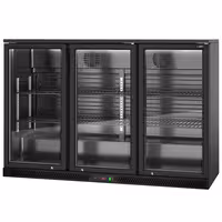 Commercial Back Bar Cooler - 1350mm - 320L - with 3 glass hinged doors - Black