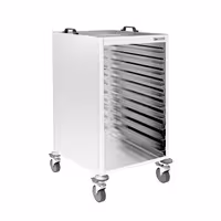 Inox kolica za poslužavnike - za 18 poslužavnika 530x370 mm - kotači Ø 125 mm (2 s kočnicom)