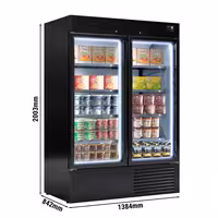 Commercial multideck display freezer - 1310L - with 2 glass sliding doors - Black