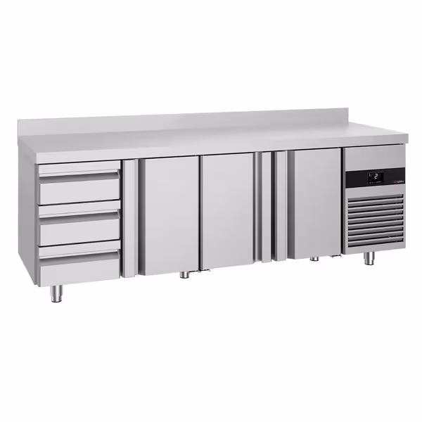 Commercial Counter Fridge PREMIUM - 2330x700mm - with 3 doors - 3 drawers - with upstand - capacity 632 litres