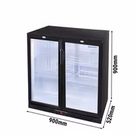 GASTRO-COOL | Barski hladnjak - 900 mm - 200 litara - Sa 2 staklena krilna vrata - Crna boja