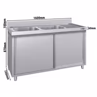 Sudoper s ormarićem ECO - inox - 1600 x 700 mm - sa 2 korita - korita lijevo