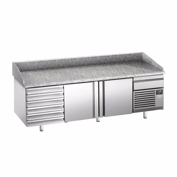Stół chłodniczy do pizzy PREMIUM PLUS - 2305x800 mm - z 2 drzwiami i 7 szufladami