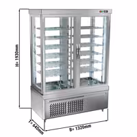 4-Sided Glass Display Freezer - 935L - 1320mm - Triple glazing - round - with 12 rotating shelves - 2 glass doors - for patisserie - Silver