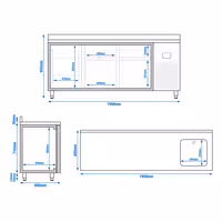 Mostrador refrigerado PREMIUM PLUS - 1960x600mm - de trabajo con fregadero - 1 puerta y 4 cajones - encimera con alzatina - 385l
